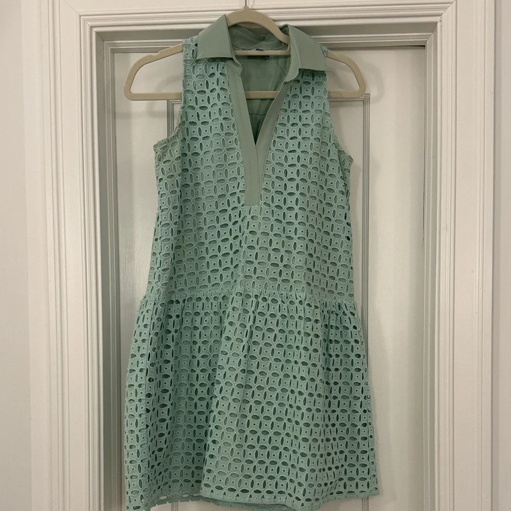 Mint Green Sleeveless Eyelet Dress - Picture 1 of 6